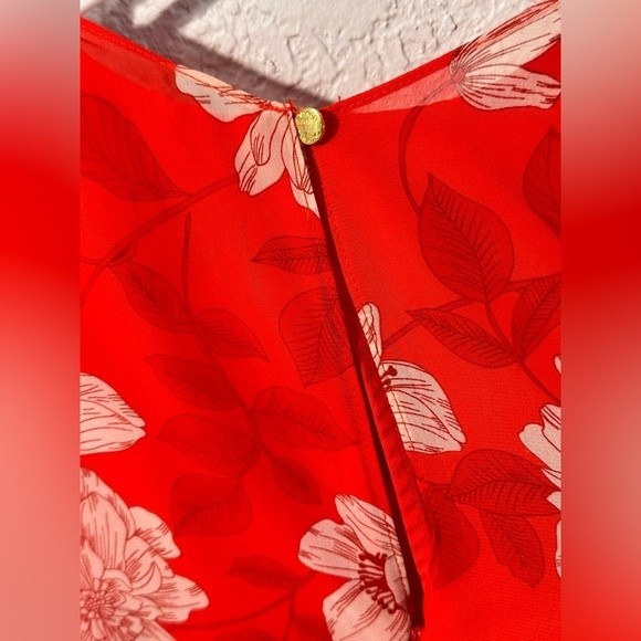 Vince Camuto Floral Print Tie Shoulder Chiffon Midi Dress - Picture 5 of 8